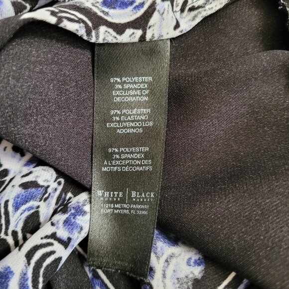 White House Black Market Top Womens 14 Black Blue Print Crossover Faux Wrap - Picture 9 of 9
